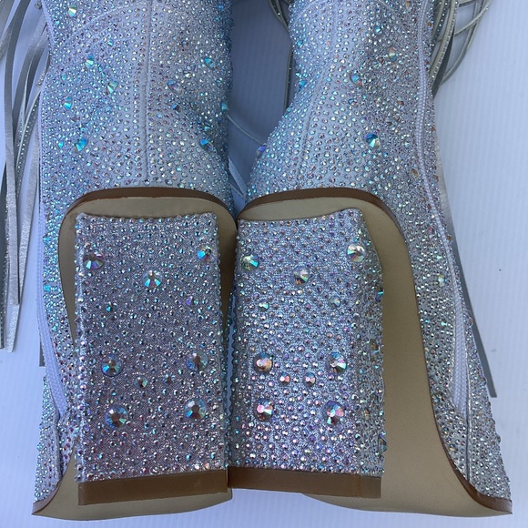 Rhinestone Embellished Sparkly Fringed Tall Boots 6 - Picture 7 of 7